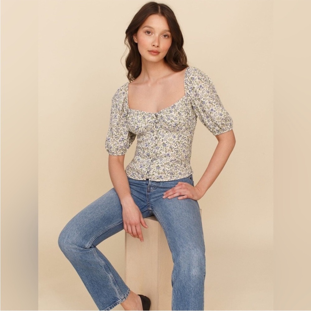 Reformation Buco Top - Pixie Blue Floral Blouse